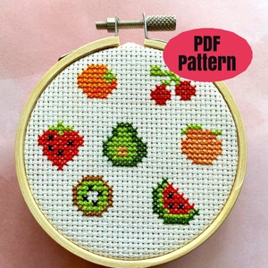 Fruit Cross Stitch Pattern, Mini Fruit, PDF Pattern, Instant Download