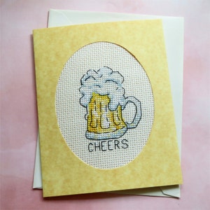 Fathers Day Beer Greeting Card, Cross Stitch Card, Handmade , Greeting Card