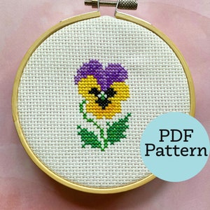 Modèle de point de croix pensée, téléchargement immédiat au format PDF, modèle pour débutants