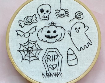 Aro de bordado de Halloween, aro de bordado terminado, decoración de Halloween