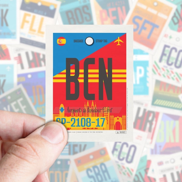 Barcelona Airport Sticker, BCN Tag, Spain Travel Souvenir, Barcelona Luggage Tag, Barcelona Sticker, BCN Airport Code, Catalonia Souvenir