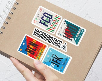 Vintage Airport Luggage Tag Stickers, Travel Souvenir Set