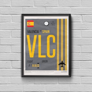 Valencia Airport Tag, Spain Travel Poster, Valencia Luggage Tag Poster, Spain Framed Print, VLC Airport Code, Valencia Poster Spain Souvenir