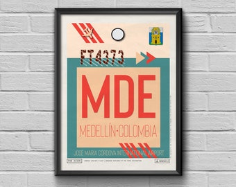 Medellin Airport Tag, Colombia Travel Poster, MDE Airport Code, Medellin Souvenir Colombia Framed Poster, MDE Luggage Tag, Colombia Souvenir