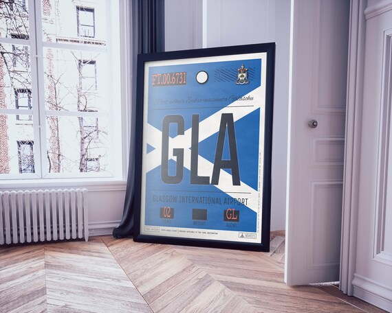 Glasgow Airport Code Scotland Travel Poster Gla Luggage Tag Etsy