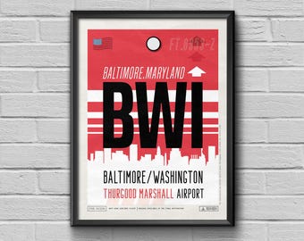 Póster del aeropuerto BWI de Baltimore, recuerdo de viaje de Maryland