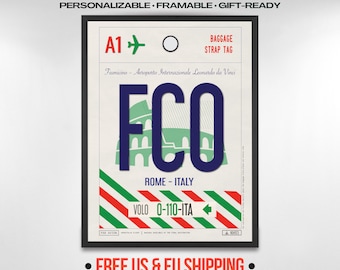 Rome FCO Airport Code Bagagelabelposter, Italië Reiskunst