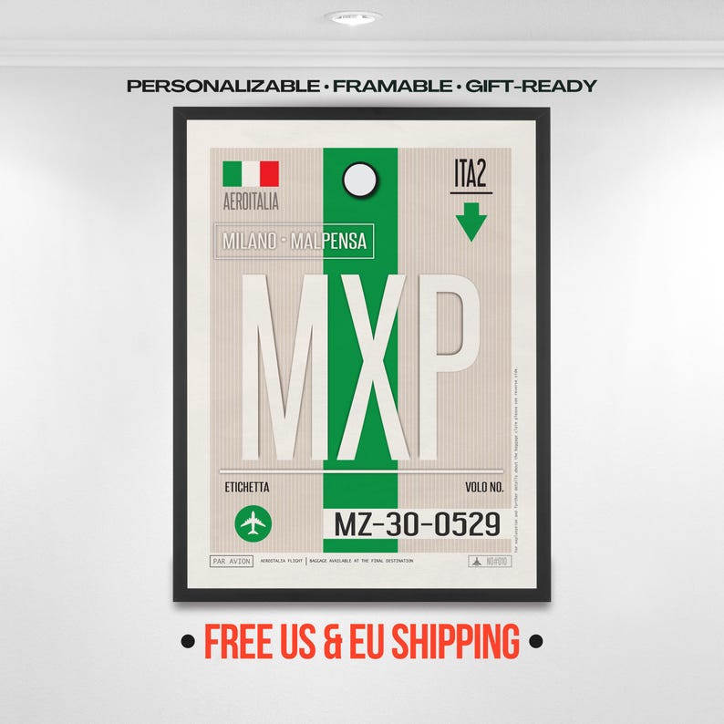Mxp Icon Milano MXP Airport Code Poster, Vintage Travel Tag Art - Etsy Canada