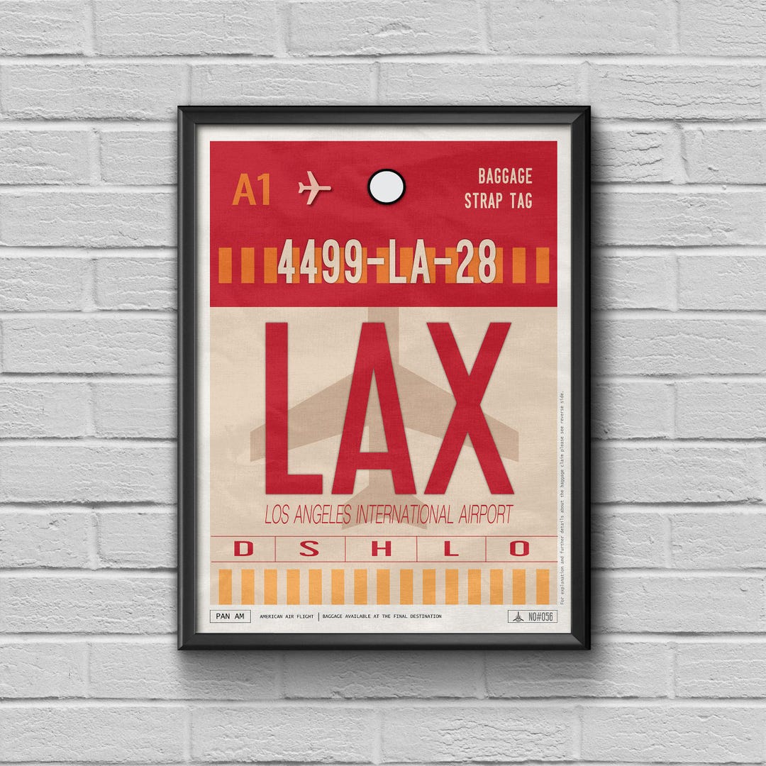 Vintage LAX Luggage Tag Poster, Los Angeles Airport Art - Etsy
