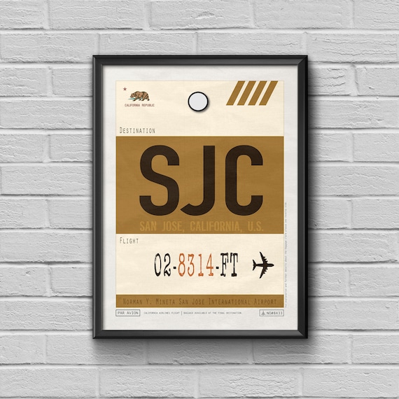San Jose Airport Tag, California Travel Poster, SJC Airport Code, San Jose CA Framed Print, SJC Luggage Tag, California Souvenir San Jose Airport Tag, California Travel Poster, SJC Airport Code, San Jose CA Framed Print, SJC Luggage Tag, California Souvenir