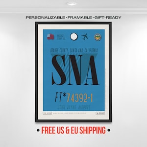 Vintage Santa Ana, Orange County SNA Airport Luggage Tag Travel Poster