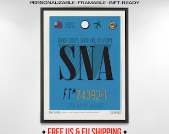 Vintage Santa Ana, Orange County SNA Airport Luggage Tag Travel Poster