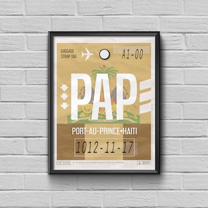 Haiti Airport Tag, Porte Au Prince Travel Poster, Vintage Luggage Tag, PAP Airport Code, Haiti Framed Poster, Haiti Souvenir, Aviation Art