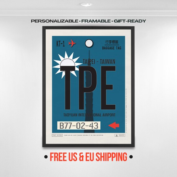 台北空港コードポスター、ヴィンテージ台湾旅行アート - Etsy 日本