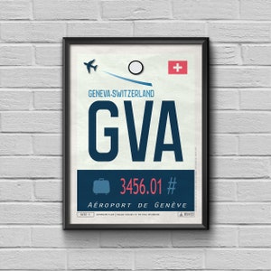 Geneva Airport Tag, Switzerland Travel Poster, GVA Airport Code Framed Print, Switzerland Poster, GVA Luggage Tag, Switzerland Souvenir