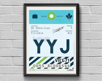 Vintage Victoria Airport Tag Poster, YYJ Travel Souvenir