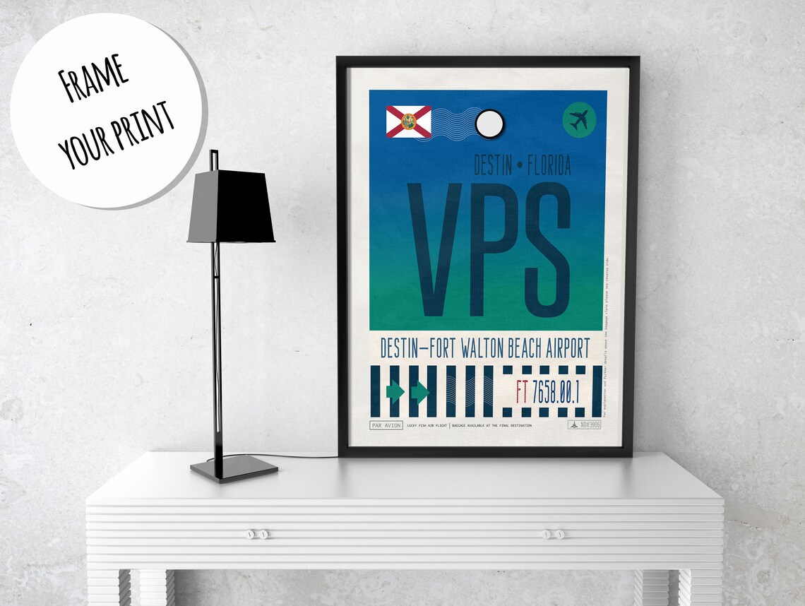 Destin Airport Tag Florida Travel Poster VPS Airport Code