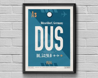 Póster con etiqueta del aeropuerto de Düsseldorf, recuerdo de viaje a Alemania
