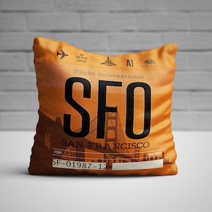 SFO Throw Pillow, San Francisco Airport Tag, SFO Airport Code Cushion, California Travel Pillow, California Souvenir, San Francisco Souvenir