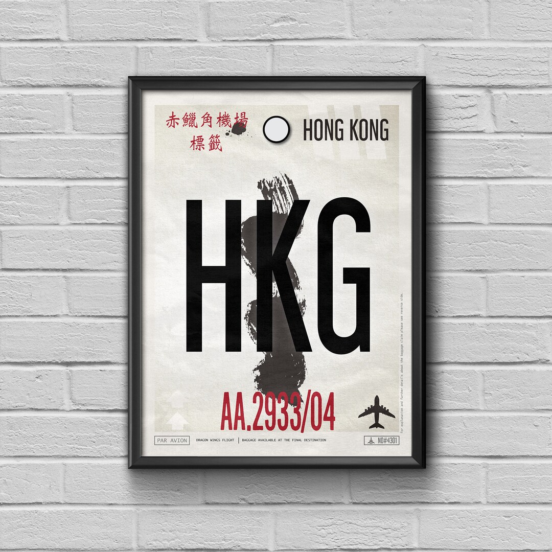 Hong Kong Print, Travel Poster, Luggage Tag Art, Hong Kong Poster