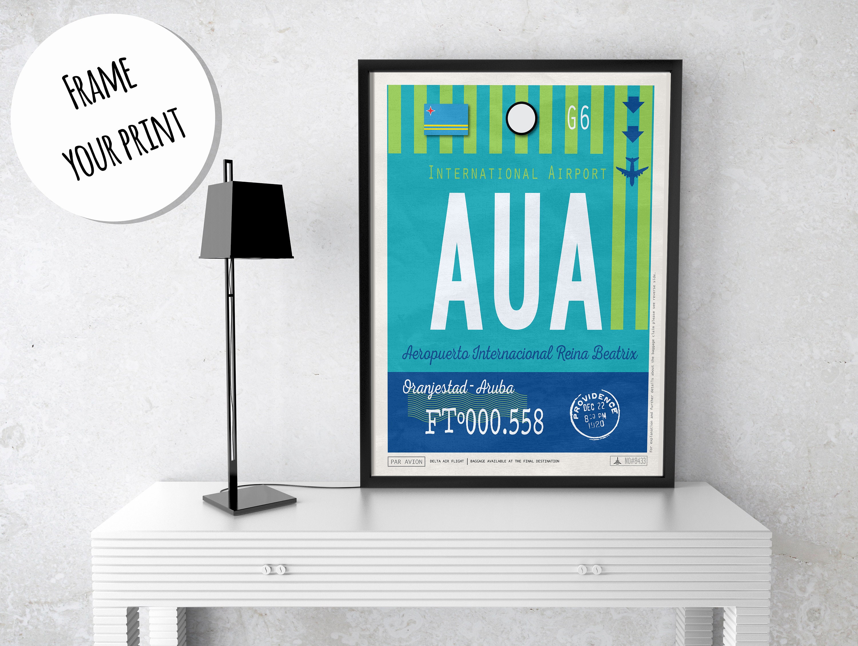 Oranjestad Airport Tag Aruba Travel Poster AUA Airport Code Etsy