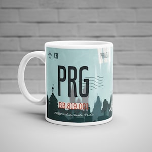 Prague Airport Tag Mug, Personalised Mug, PRG Airport Code Mug, Czech Aviation Art, Prague Travel Mug, Luggage Tag Art, Czech Souvenir