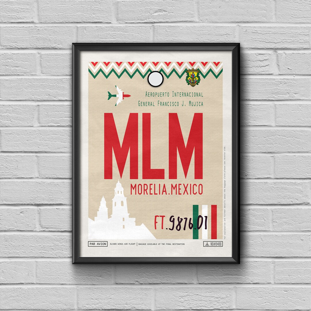 Morelia Airport Tag Mexico Travel Poster MLM Airport Code Etsy