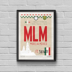 Morelia Airport Tag, Mexico Travel Poster, MLM Airport Code, Cathedral Framed Poster, MLM Luggage Tag, Morelia Souvenir, Mexico Souvenir