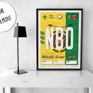Plakat z etykietą lotniska w Nairobi, sztuka podróżnicza z Kenii w stylu vintage zdjęcie 2
