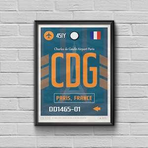 Paris Airport Tag, France Travel Poster, CDG Airport Code, Charles de Gaulle Framed Poster, CDG Luggage Tag, Paris Souvenir, France Souvenir