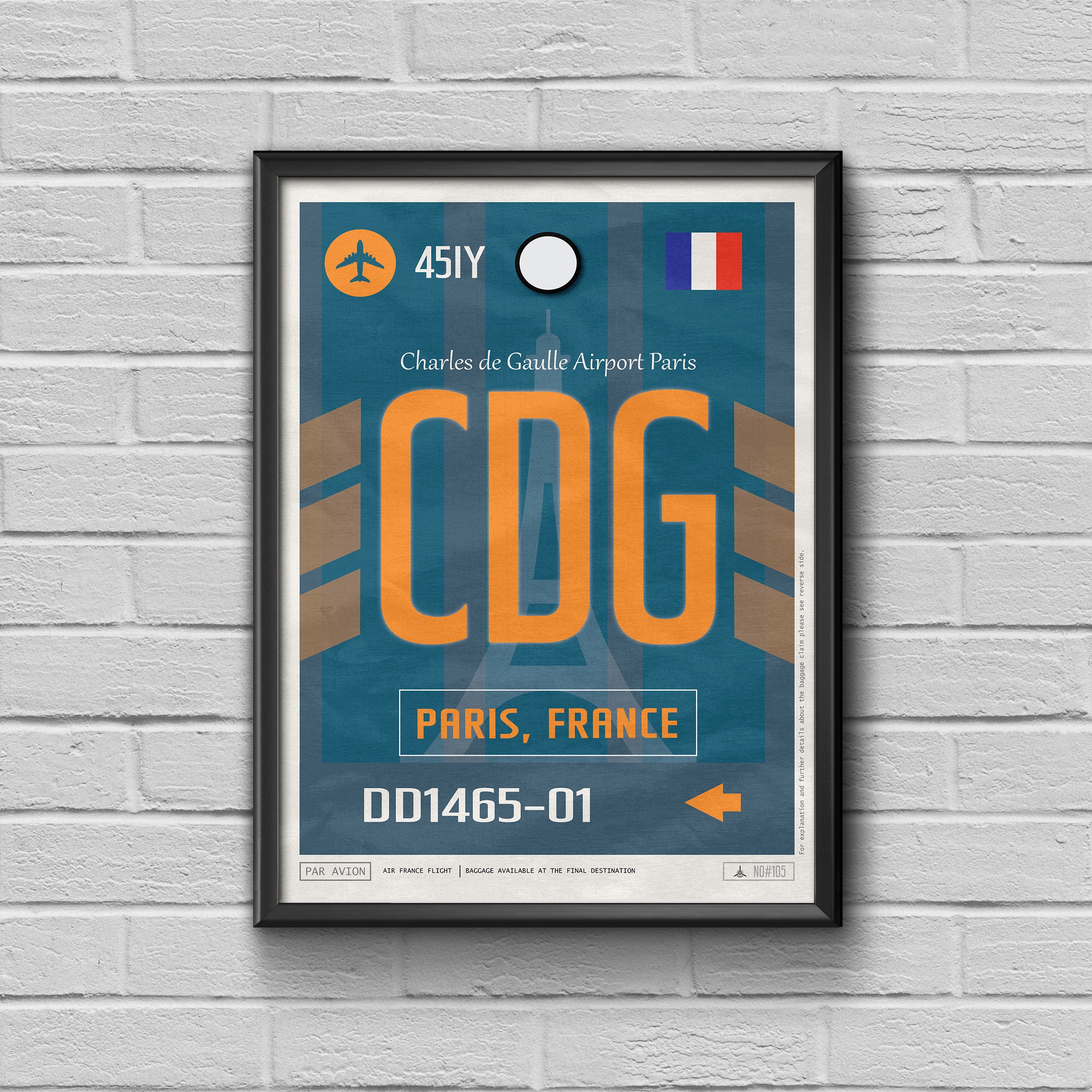 Paris Airport Tag France Travel Poster CDG Airport Code Etsy
