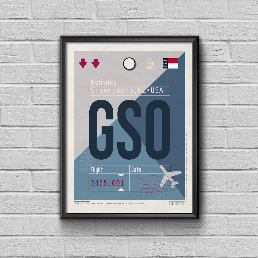 Greensboro Airport Tag North Carolina Travel Poster GSO Etsy