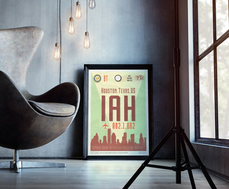 Houston Airport Tag Texas Travel Poster IAH Luggage Tag Etsy