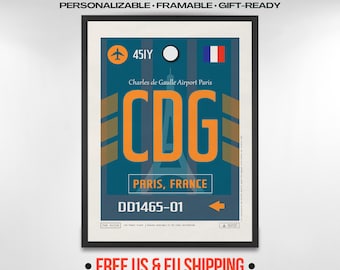 Paris Airport Tag CDG, Frankrijk reissouvenir, aanpasbaar bagagelabel (cadeauklaar, wanddisplay)