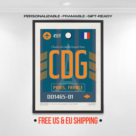 Paris Airport Tag CDG, France Travel Souvenir, Customizable