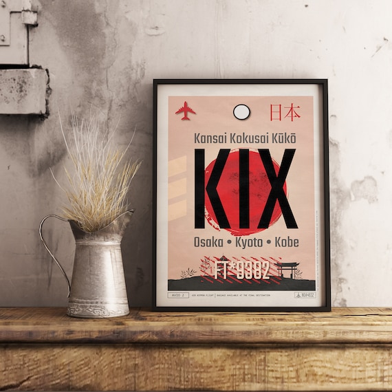 Osaka Airport Tag, Japan Travel Poster, KIX Airport Code, Osaka