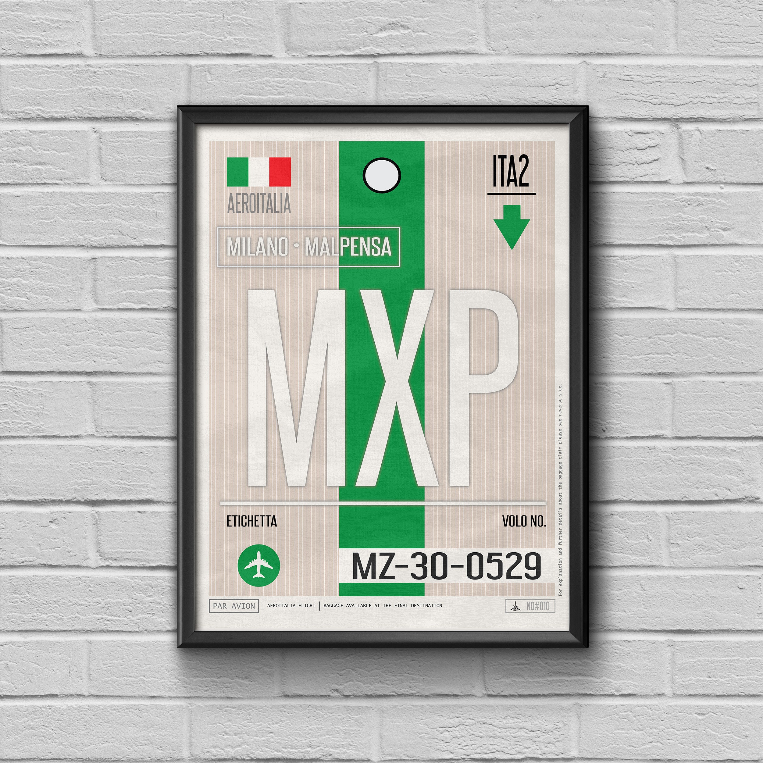 Milano Airport Tag, Italy Travel Poster, MXP Airport Code, Milano Malpensa Framed Poster, MXP Luggage Tag, Milano Souvenir, Italy Souvenir