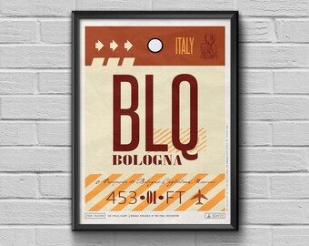 Póster con etiqueta del aeropuerto de Bolonia, impresión de viaje a Italia