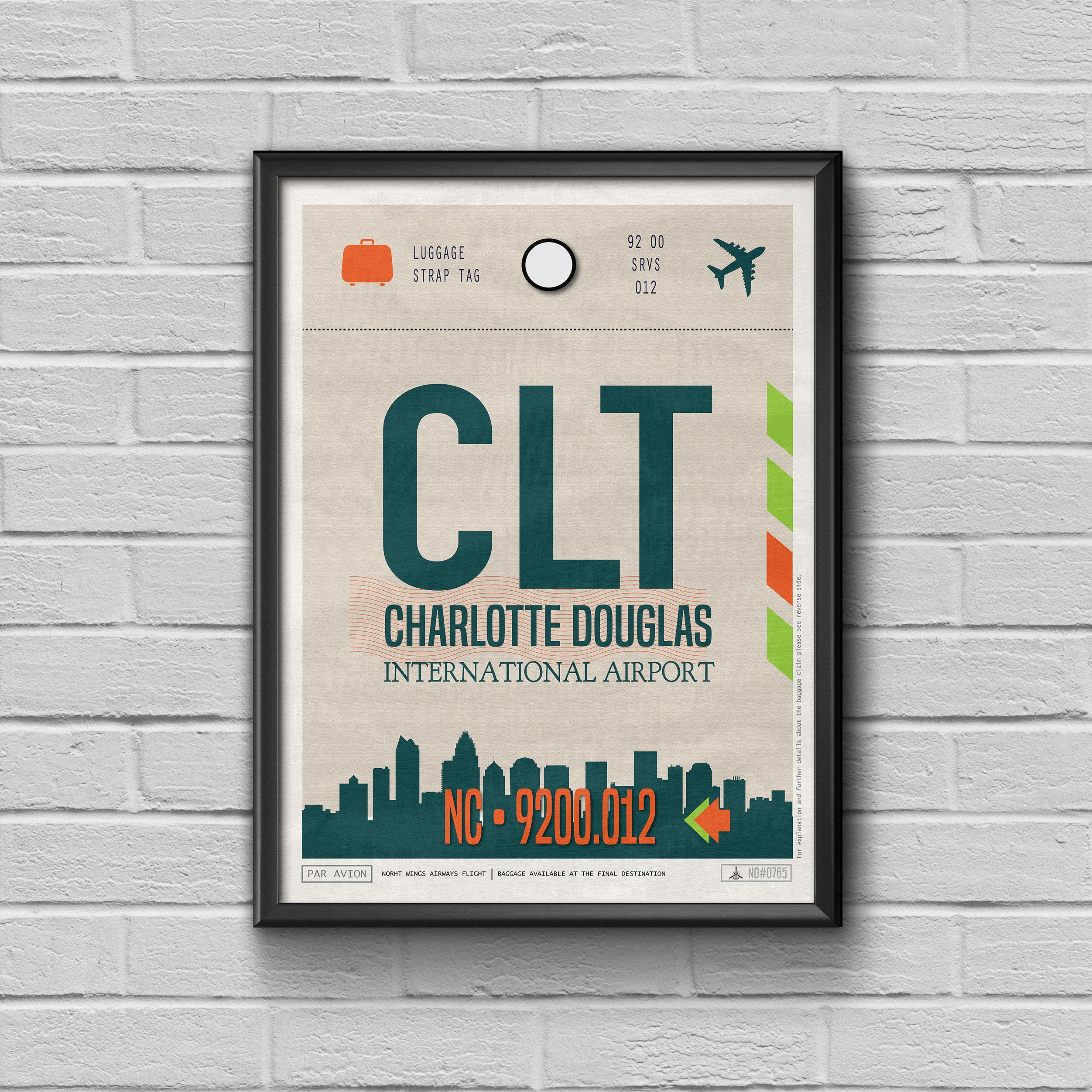 Vintage Charlotte NC Airport Poster, CLT Travel Art - Etsy