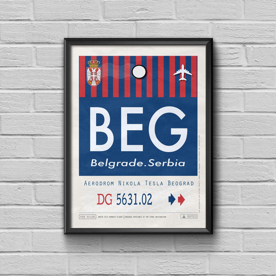 Code Beg Vintage Belgrade Serbia BEG Airport Code Travel Poster - Etsy