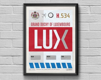 Etiqueta del aeropuerto de Luxemburgo LUX: Souvenir aeronáutico vintage, póster de viaje personalizable / Listo para regalar, etiqueta de equipaje artística