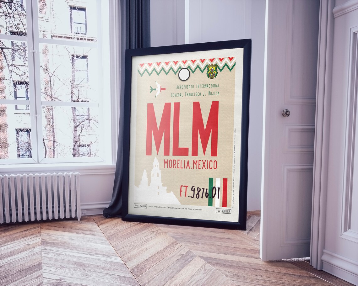 Morelia Airport Tag Mexico Travel Poster MLM Airport Code Etsy