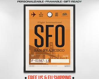 Vintage San Francisco Airport Tag Poster, SFO Luggage Tag Art - Etsy