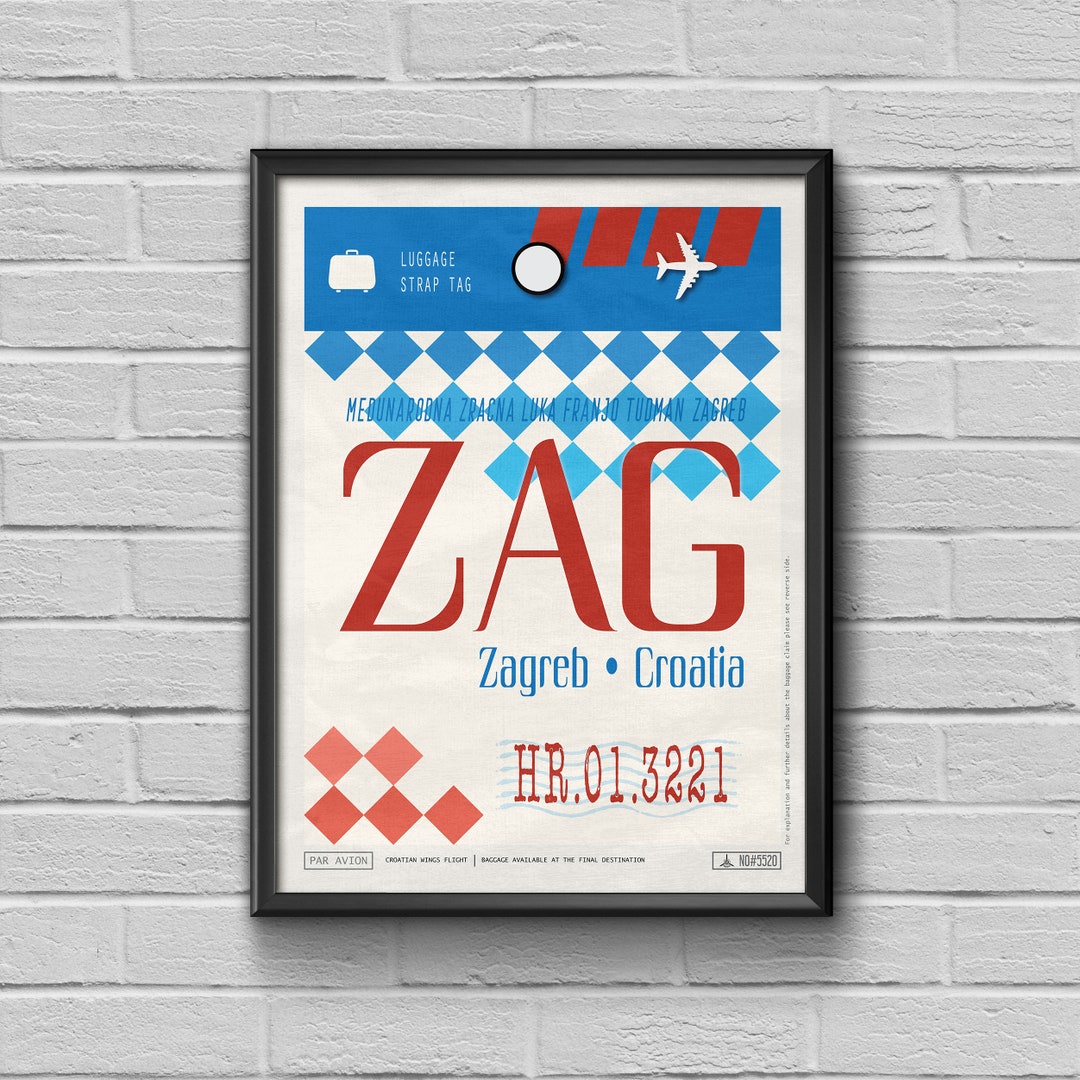 Zagreb Airport Tag Croatia Travel Poster ZAG Airport Code Etsy