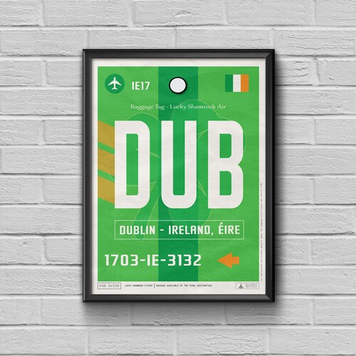 Dublin Airport Tag Ireland Travel Poster DUB Airport Code Etsy