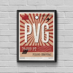 Shanghai Airport Tag, China Travel Poster, Pudong Luggage Tag, China Framed Print, PVG Airport Code, China Souvenir, Shanghai Souvenir