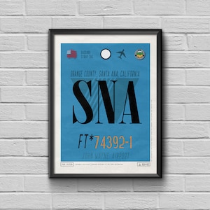 Orange County Airport Tag, California Travel Poster, SNA Airport Code,John Wayne Airport Framed Print,SNA Luggage Tag,Orange County Souvenir