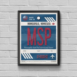 Minneapolis Airport Tag Travel Poster: Vintage MSP Luggage Tag Art, Minnesota Souvenir (Customizable, Gift-Ready)