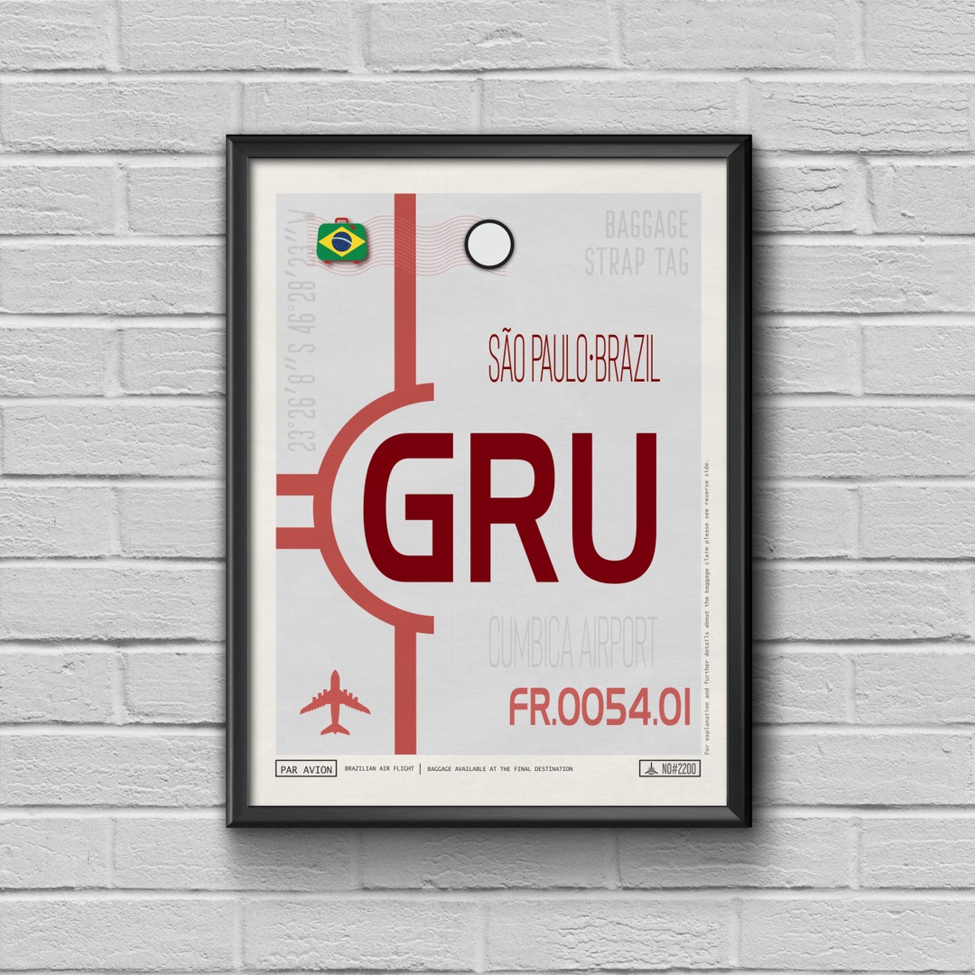 Sao Paulo Airport Tag Brazil Travel Poster GRU Airport Code Etsy