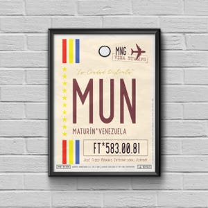 Maturin Airport Tag Venezuela MUN Travel Poster, Retro Design (Customizable Souvenir, Gift-Ready, Luggage Tag)